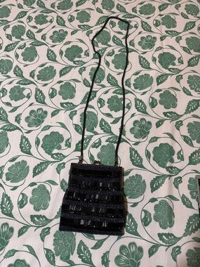 Black Beaded Evening Crossbody Coinpurse Bag - Unbranded